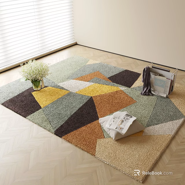 Modern Square Rug With Geometric Multicolor Pattern In Living Room 3d model