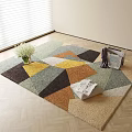Modern Square Rug With Geometric Multicolor Pattern In Living Room 3d model