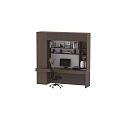 Modern Dark Wooden Bookcase Design In Home Office With Books Decorative Items And Computer