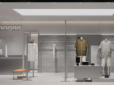 Elegant Sleek Contemporary Clothing Store With Well Arranged Apparel Display And Fashionable Mannequin Setups 3d model