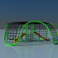 Kids Outdoor Playground Equipment With Green Frame Black Netting And Yellow Orange Slides