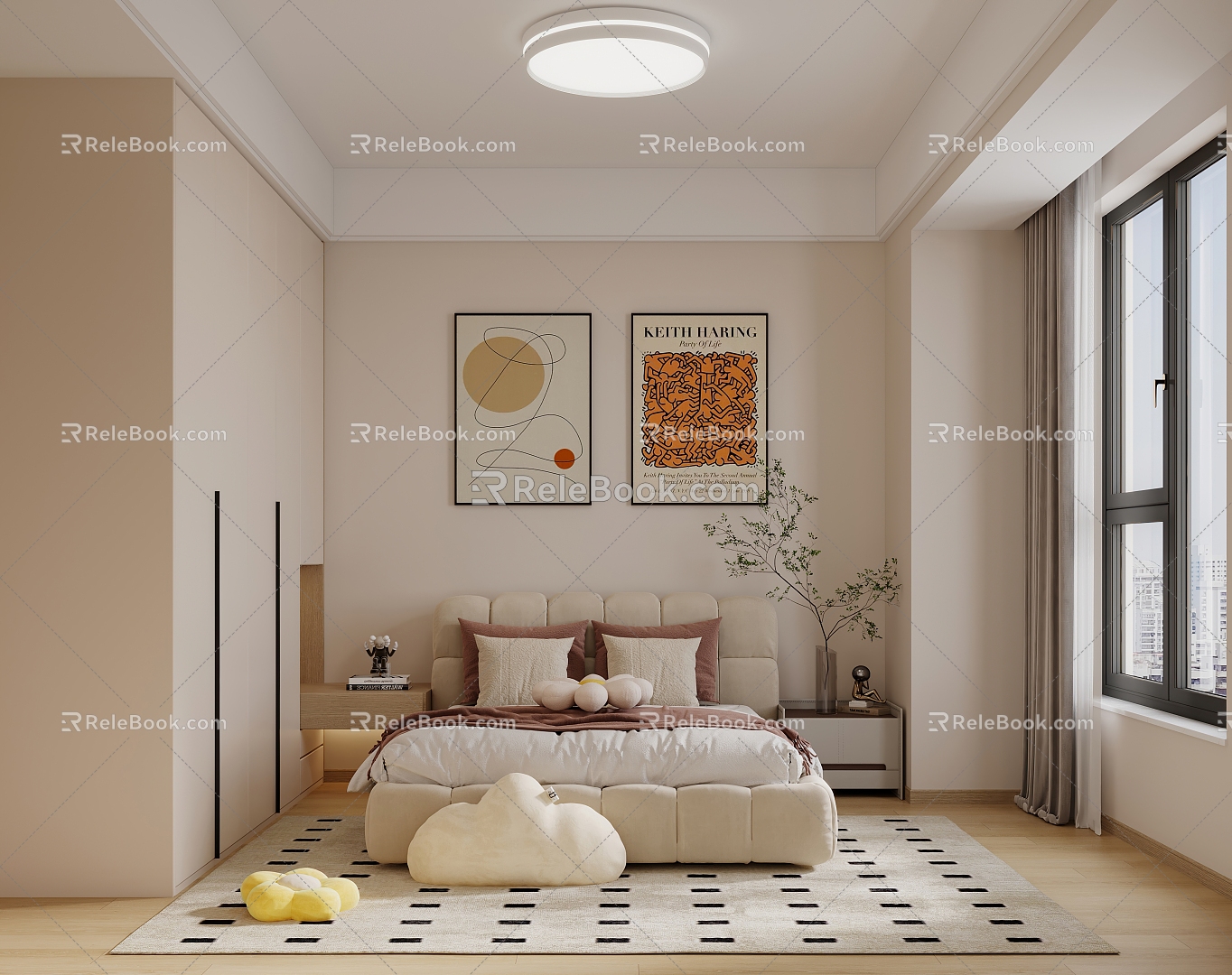 Log Cream Wind Bedroom 3d model