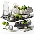 Elegant Decorative Ornament Set With Ceramic Bowls Fresh Limes Candles And Vases