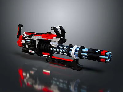 3D Model Heavy Weapon With Red Black Spiral Barrel And Metallic Finish 3d model
