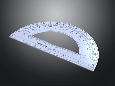 White Protractor Measuring Tool With Clear Scale And Numeric Markings 3d model