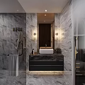 Elegant Modern Bedroom Interior Design With Tufted Gray Headboard Dark Wooden Slats And Nightstands