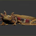 Golden Pink And Black Axolotl With Metallic Sheen And Blue Eyes On Dark Background