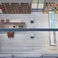 Modern Tobacco and Liquor Store Interior with Shelves Wine Displays TV Screen and Seating Area