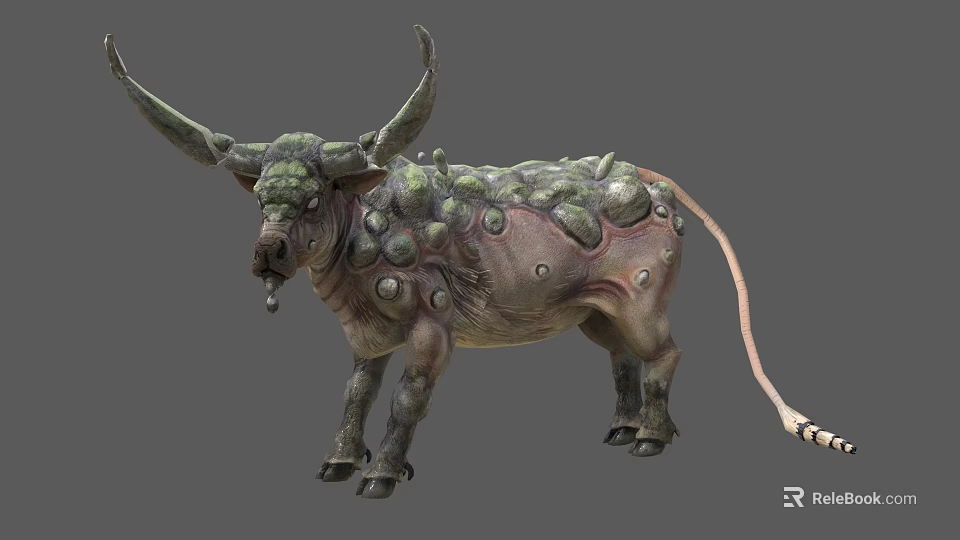 Mythical Reptile With Large Horns Bumpy Back And Green Textured Skin 3d model 