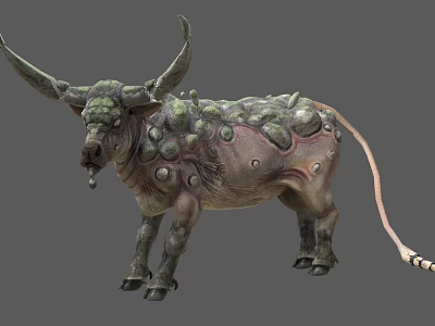 Mythical Reptile With Large Horns Bumpy Back And Green Textured Skin 3d model
