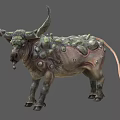 Mythical Reptile With Large Horns Bumpy Back And Green Textured Skin