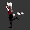 Anime Character With White Twintails Red Top Black Skirt And Mechanical Arm