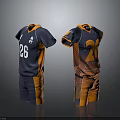 Sports Jersey and Shorts Set Featuring Navy Blue Orange Design and Numbers 26 21