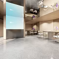 Modern Public Office Space Interior With Open Design Wooden Walls Glass Partition Desks And Chairs
