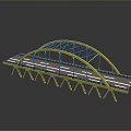 Yellow Steel Arch Bridge Model With Gray Deck And White Lane Lines