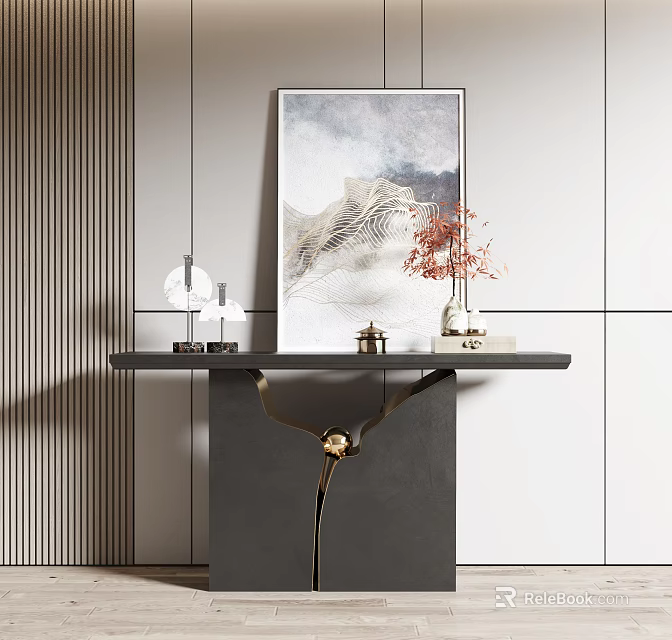 Modern Console Table With Abstract Painting Table Lamp And Decorative Ornaments 3d model 