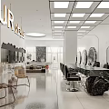 Modern Hair Beauty Salon Interior With Marble Counter Mirrors And Black Chairs