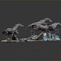 Decorative Running Horses Sculpture With Books And Red Particles On Base