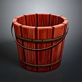 Red Wooden Bucket with Black Metal Handles and Natural Wood Texture