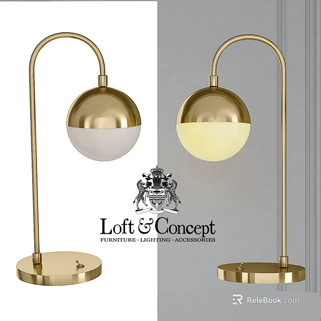 Modern Arched Gold Table Lamp With Spherical White And Yellow Shades 3d model 