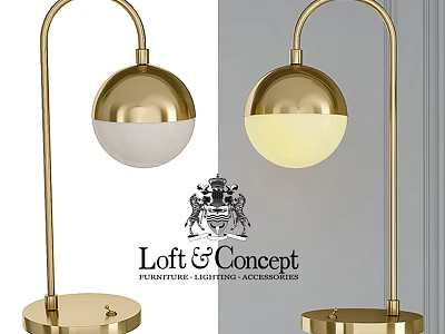 Modern Arched Gold Table Lamp With Spherical White And Yellow Shades 3d model