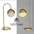 Modern Arched Gold Table Lamp With Spherical White And Yellow Shades 3d model