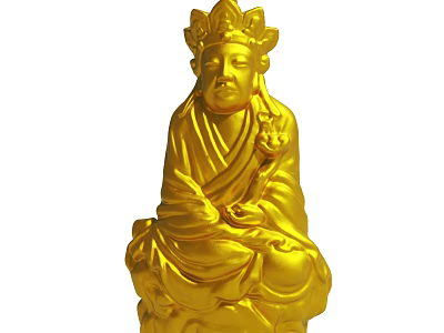 Golden Seated Buddha Statue With Lotus Crown Robe Details And Holding Object 3d model