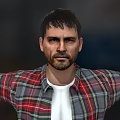 A Man in Plaid Shirt White T-Shirt and Blue Jeans with Arms Outstretched