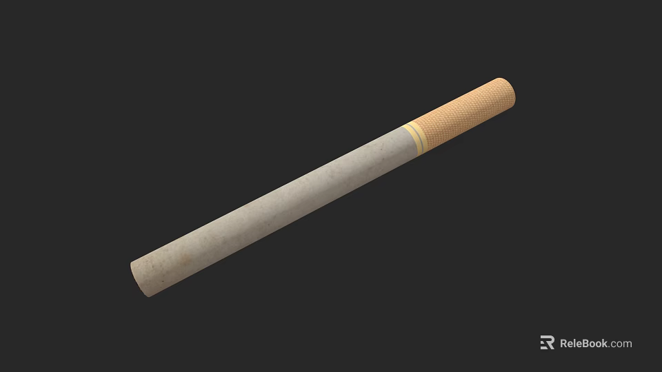 Single Cigarette With Gray Body And Yellow Filter Isolated On Black Background 3d model 