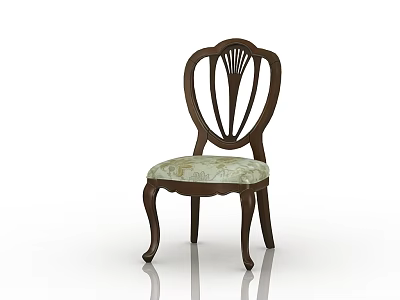 Traditional Wooden Dining Chair With Intricate Back Design And Patterned Fabric Seat 3d model