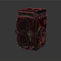 Vintage Twin Lens Digital Camera with Red Black Retro Design and Metal Accents