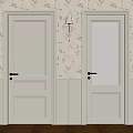 Interior Featuring Two Doors Solid Wooden Glass Panel Floral Wallpaper Wainscoting Parquet Floor Wall Sconce