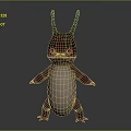 Fantasy Game Movie Character With Green Blue Striped Horns Red Body And White Translucent Belly