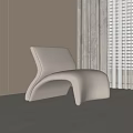 Modern Light Gray Curved Design Lounge Chair with Dark Gray Curtains and Window Light