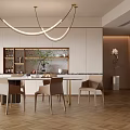 Elegant Modern Restaurant Interior With Dining Table Chairs And Pendant Lights 3d model