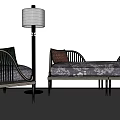 Modern Luxurious Three-Seat Sofa With Armchair Floor Lamp And Patterned Cushions