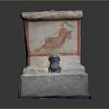 Ancient Painted Container With Colorful Figures Floral Motifs And Base Head Ornament