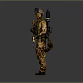 Tactical Military Soldier in Camouflage Uniform Holding Rifle With Helmet and Gear
