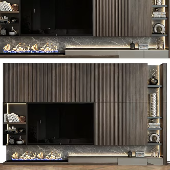 Modern TV Background Wall Book Figurine Vase TV Stand 3d model