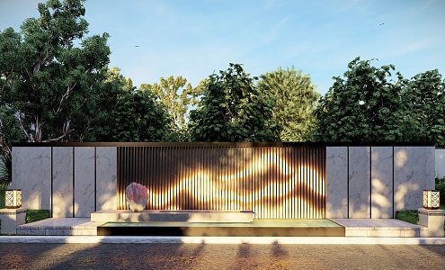 Modern landscape wall entrance landscape wall residential district landscape wall opposite landscape wall waterscape landscape wall plant group grid Zen landscape wall 3d model