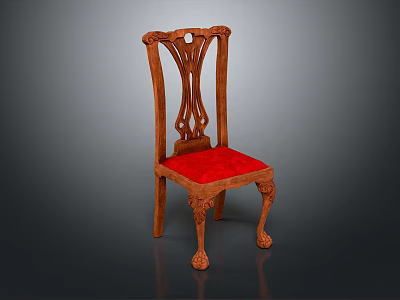 Classic Wooden Accent Chair with Carved Backrest Red Cushion and Ornate Legs 3d model