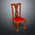 Classic Wooden Accent Chair with Carved Backrest Red Cushion and Ornate Legs