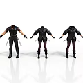 Men's Black Leather Outfit Displayed In Three Different Angles With Boots And Gloves