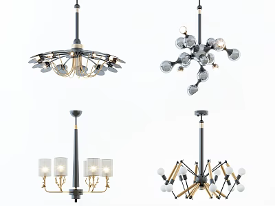 Modern Chandelier Designs With Metal Frames Spherical Bulbs And Brass Accents 3d model