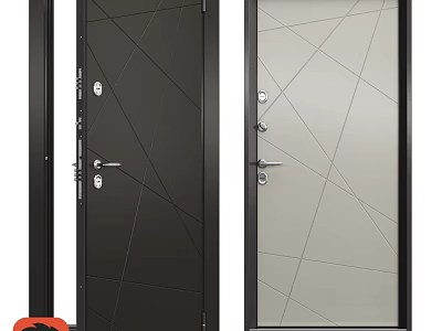 Modern Hinged Doors With Black And Light Gray Geometric Patterns And Glass Panel 3d model