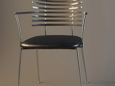 Modern Leisure Chair With Metal Frame Striped Backrest And Black Leather Seat 3d model