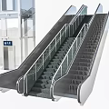 Modern Glass Elevator And Escalator With Stainless Steel Handrails And Safety Steps In Public Area