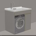 White Modern Laundry Cabinet Unit With Sink Faucet And Washing Machine