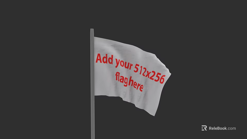 Simple White Flag Template With Red Text 512x256 Design On Flagpole 3d model 