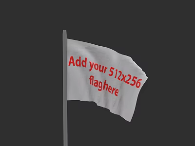 Simple White Flag Template With Red Text 512x256 Design On Flagpole 3d model